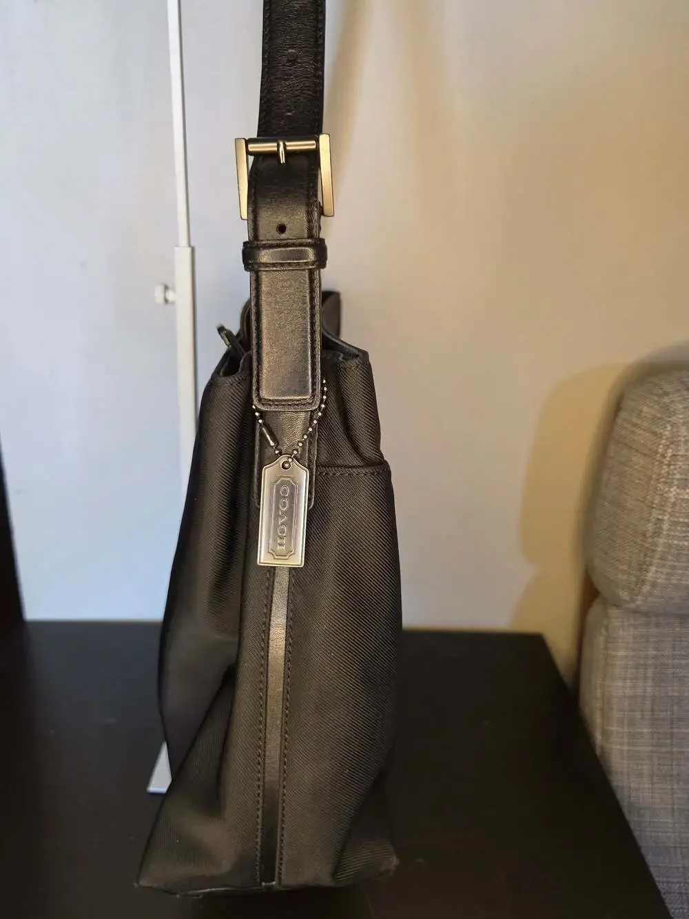 Vintage Coach G9K-7412 Black Nylon and Leather Shoulder Bag